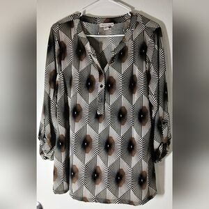 Carolyn Taylor Black and Brown Geometric Blouse